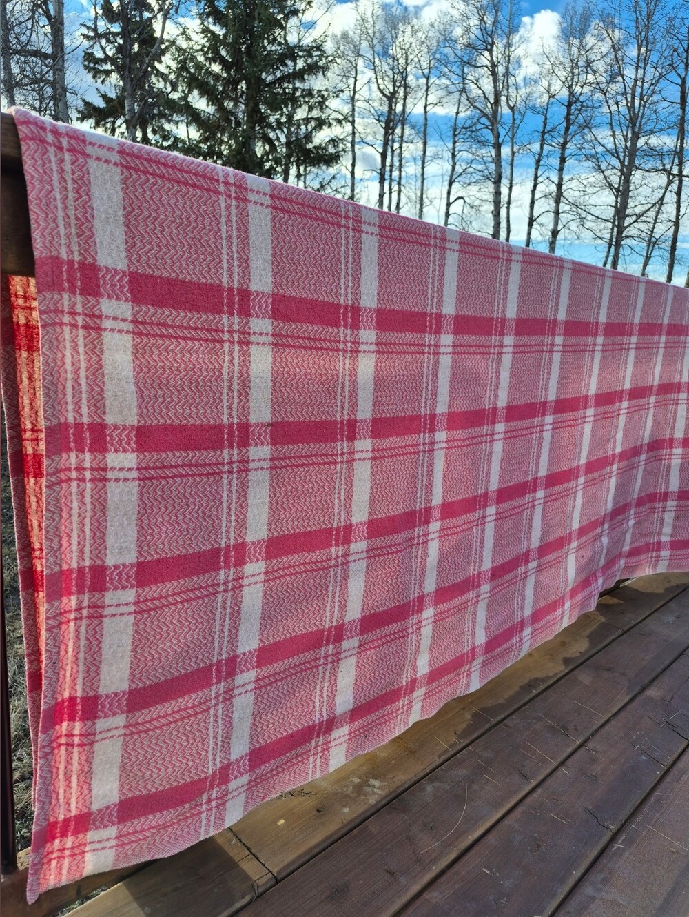 Pink And Cream Plaid Vintage Wool Blanket Full Size - Picture 1 of 6